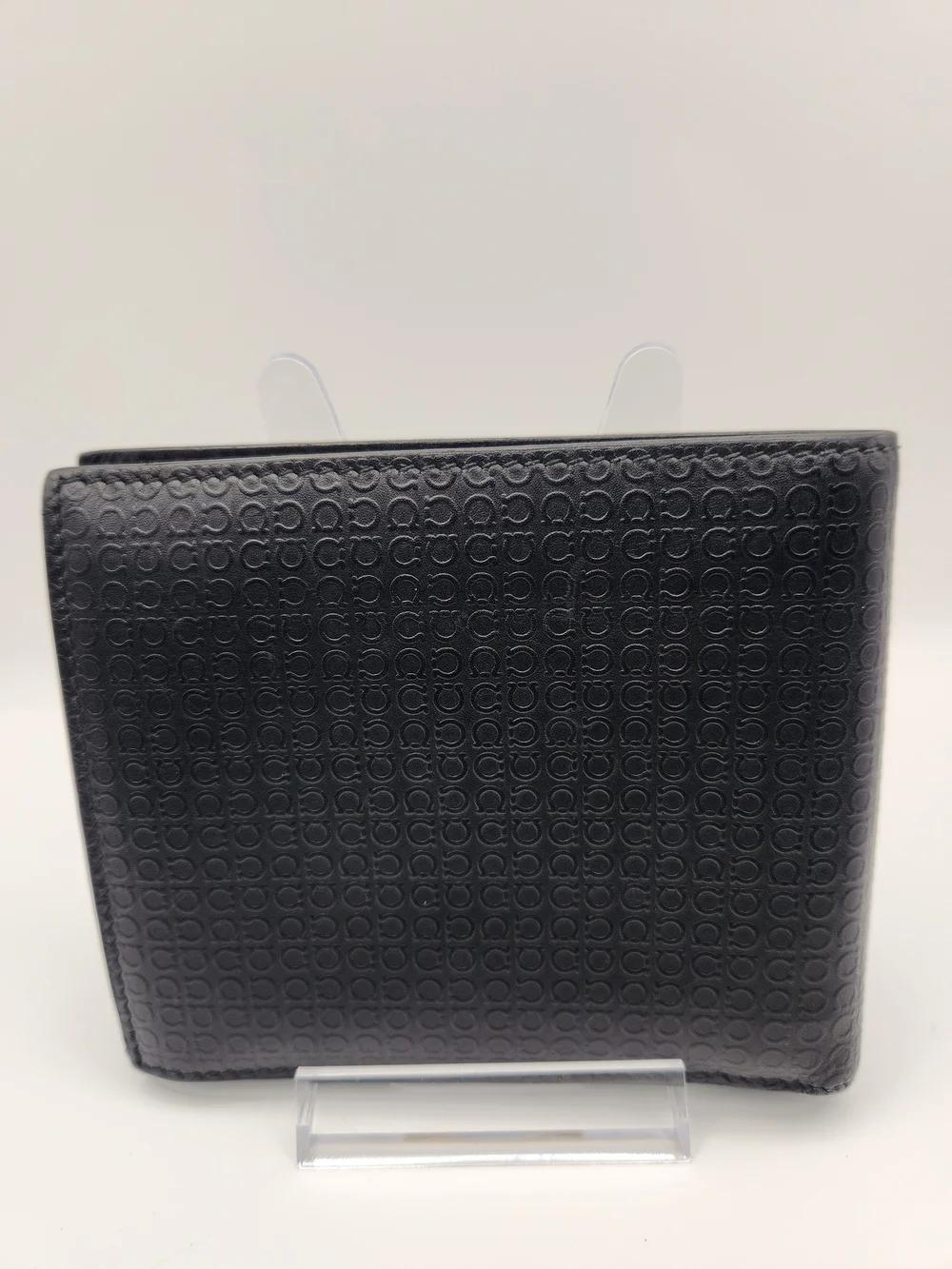 Salvatore Ferragamo Gancini Embossed Leather Bifold Wallet With Box